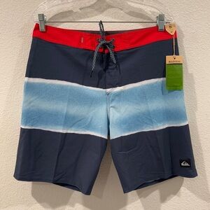 NWT Quiksilver Highline Surf Silk Airbrush Red White Blue Board Shorts Men's 31